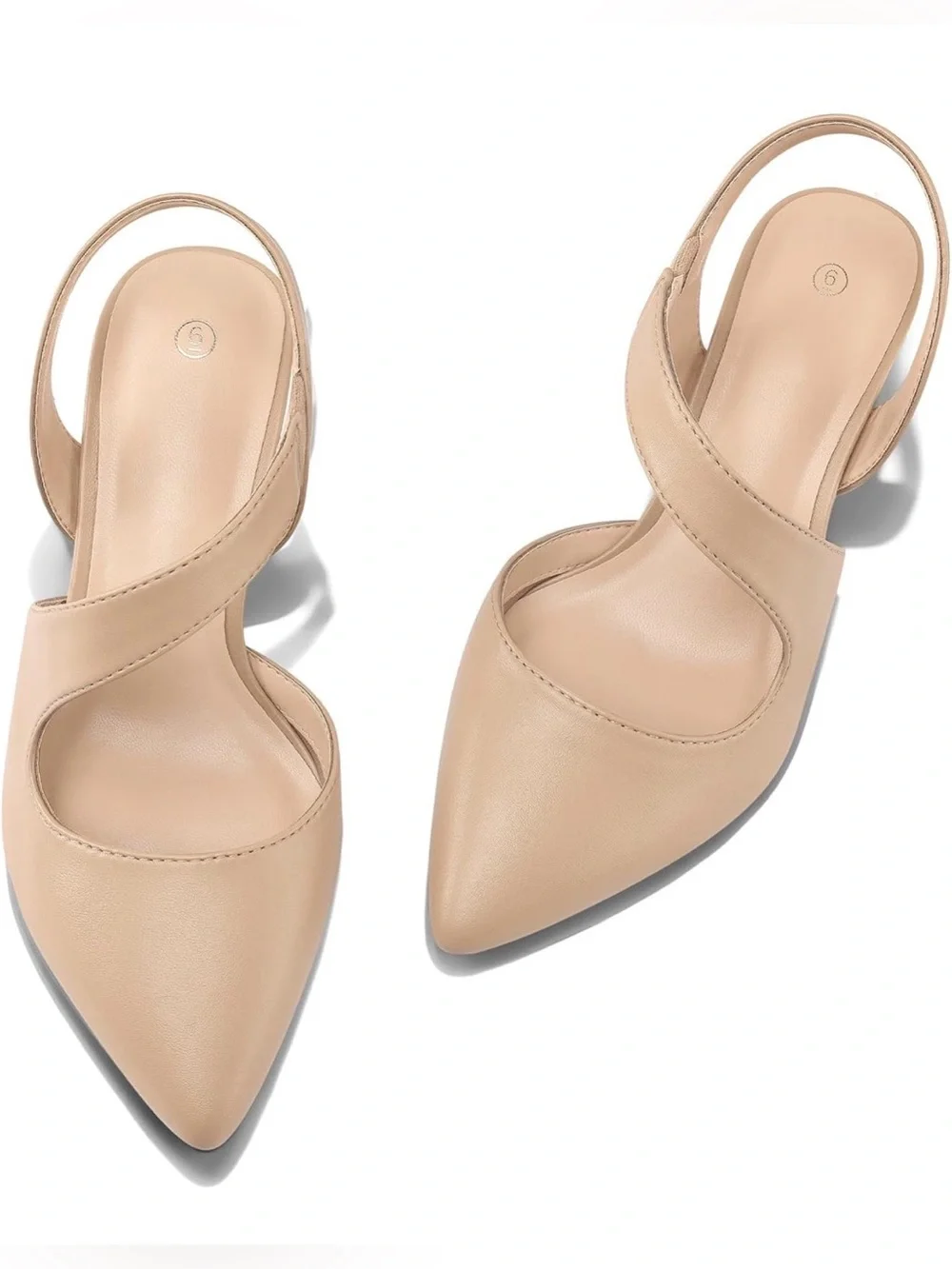 Women's Nude Pointed-Toe Slingback Kitten Heel Pumps